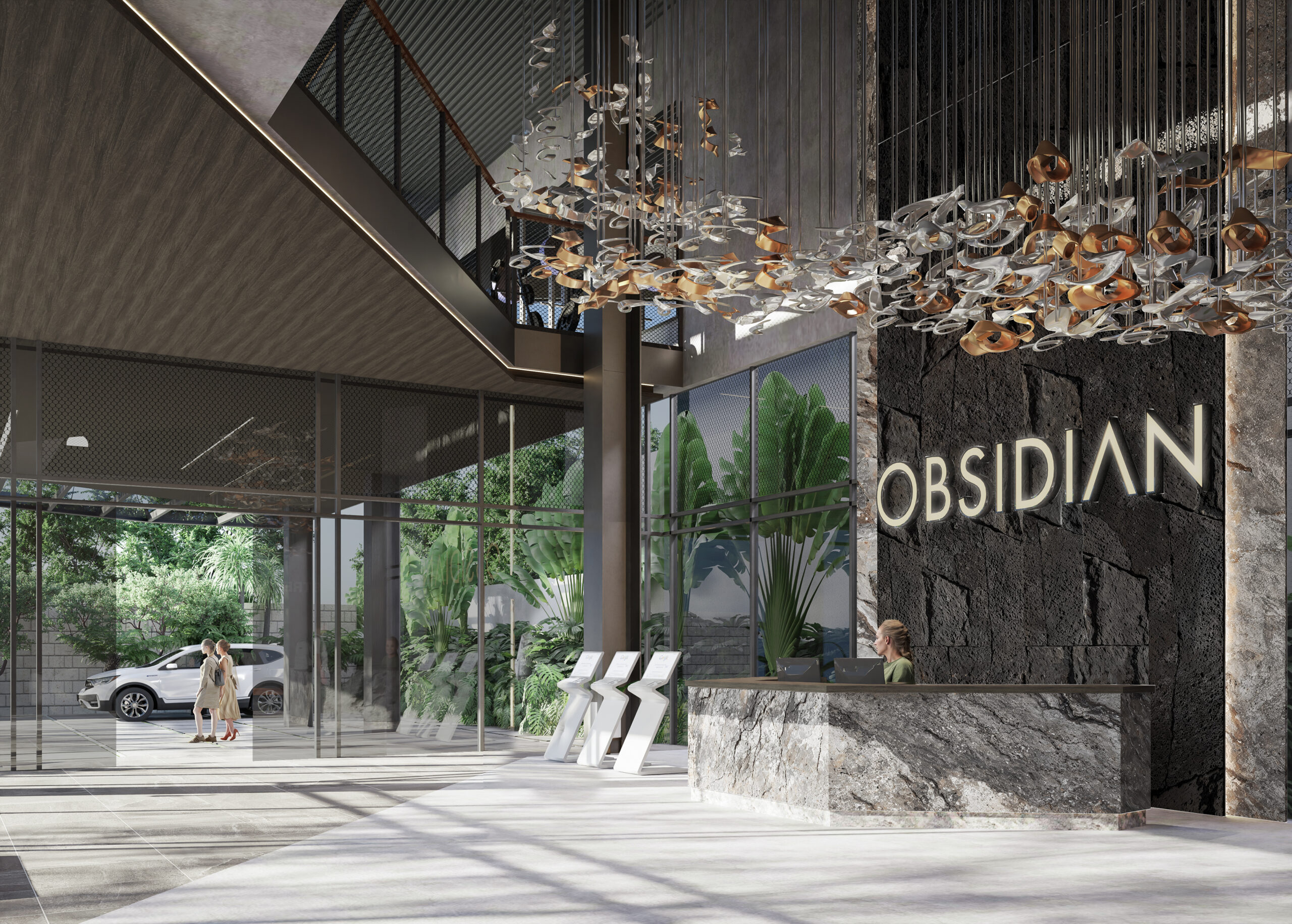 Obsidian Cipete – A modern architectural masterpiece reflecting NDA's brand identity. The 'Home of Champions' signage stands out against a sleek exterior, blending luxury and contemporary design. The building is surrounded by lush greenery and a well-landscaped parking area, showcasing NDA’s commitment to excellence and innovation in every detail.